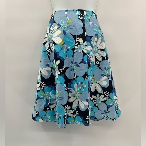 Citrine Blue and Black Midi A-Line Skirt - Size 2 - Picture 3 of 11